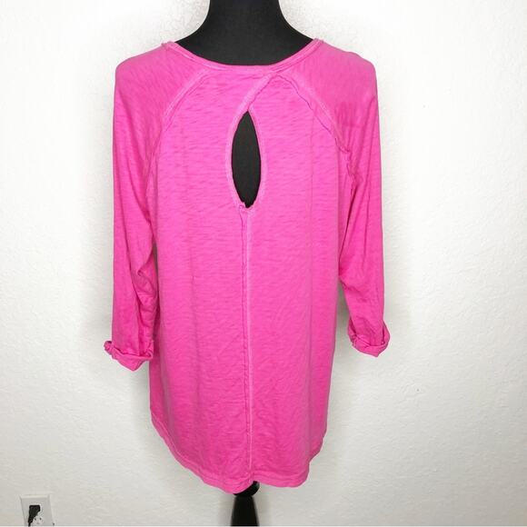 Soft Surroundings bright pink keyhole back v neck top size Petite Extra Large XL - Picture 13 of 13